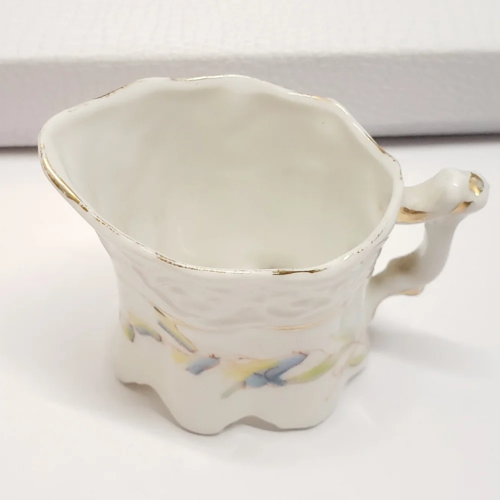 Antique Petite or Childs Blue & Yellow Flower Creamer Pitcher